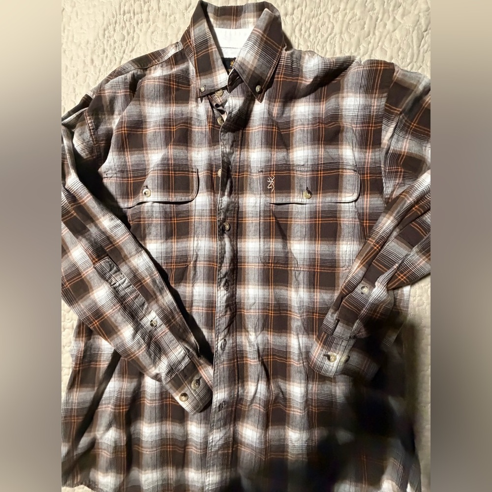 Browning brown plaid long sleeve button front cotton‎ shirt size large outdoors